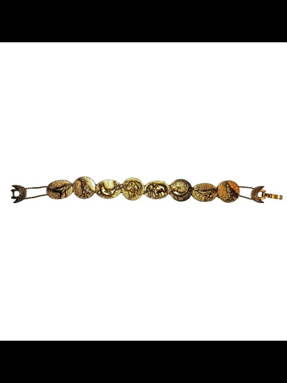 Vintage Animal Totem Slide Panel Bracelet Gold Tone
